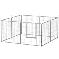 PawHut Huisdierengehege, Hondenhek, Huisdierenspeelplaats, Flexibel Aanpasbaar, Roestvrij Staal(m-10)
