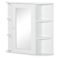HOMCOM Spiegelkast Badkast Badkamerkast, 8 vakken, Spiegeldeuren, waterbestendig, 66 cm x 17 cm x 63 cm, Wit