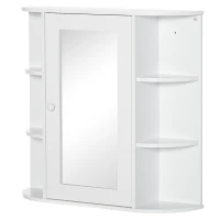 HOMCOM Spiegelkast Badkast Badkamerkast, 8 vakken, Spiegeldeuren, waterbestendig, 66 cm x 17 cm x 63 cm, Wit(m-1)