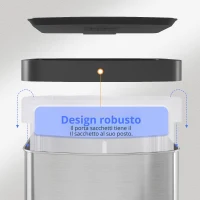 55L Cestino a pedale, coperchio a chiusura rallentata, in acciaio inossidabile, grande pattumiera, 33x39,5x65 cm, argento(m-5)