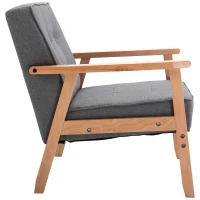 HOMCOM® eenpersoonsbank loungestoel gepolsterde stoel met armleuningen houten frame linnen grijs 64,5 x 70 x 70 cm(m-6)