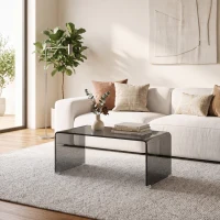 HOMCOM Mesa de centro de vidrio, mesa de salón rectangular diseño moderno con bordes redondeados seguros, gris claro transparente(m-6)