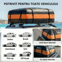 Outsunny Portbagaj de Plafon Impermeabil cu Curele, 425 Litri, Portocaliu și Negru(m-7)