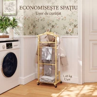 HOMCOM Servomut 4 în 1 pe roți, cu 2 bare, tavă pentru chei și raft pentru pantofi, din bambus, 47x33,7x105,5 cm(m-9)