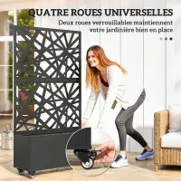 Outsunny Jardinière avec treillis, bac à fleurs, avec brise-vue et roulettes verrouillables, métal, 90 x 30 x 160 cm, noir(m-6)