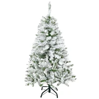 HOMCOM Kunstmatige Kerstboom met Sneeuw-effect, Vlamvertragend, Scharnierconstructie, Groen/Wit(m-10)