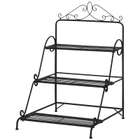 Outsunny 3-laags decoratieve plantenstandaard metaal zwart 60,5 x 59,5 x 95,5 cm(m-9)