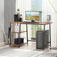 HOMCOM Bureau Informatique Design Industriel 2 étagères Panneaux Particules Aspect Vieux Bois Acier Noir(m-2)