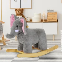 HOMCOM Éléphant à bascule pour enfants cheval à bascule jouet à bascule bébé 18+ mois - musique et poignées charge 60 kg Gris(m-10)