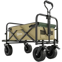Outsunny Cărucior de grădină 110L cu mâner telescopic și bază rabatabilă din oțel și material textil Oxford, culoare kaki(m-12)