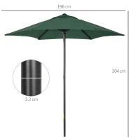 Outsunny Parasol Ø196 cm met kantelfunctie, zeshoekige balkonparasol voor strand balkon tuin, Groen(m-3)