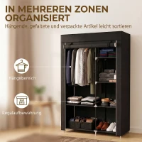 HOMCOM Stoffen kast, opbergoplossing, 6 planken, 1 kledingstang, zwart(m-4)