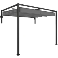 Outsunny Pérgola de Parede 297x211x220 cm Pérgola de Jardim com Teto Retrátil e Estrutura de Aço Pérgola para Pátio Exterior Cinza Escuro(m-1)