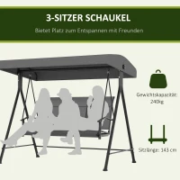 Outsunny Hollywood-schommel, voor 3 personen, verstelbaar zonnedak, tot 240 kg, donkergrijs, 200 x 133 x 176 cm(m-4)