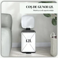 HOMCOM Coș de gunoi de 12L cu pedală și închidere silențioasă, din metal și PP, 24.5x32x34.5 cm, alb(m-4)