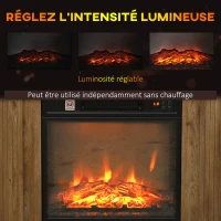 HOMCOM Cheminée électrique effet flammes 3D luminosité réglable 1800 W avec télécommande 81,5 x 30 x 76,2 cm brun effet bois(m-4)