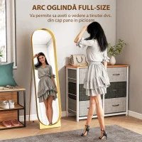 HOMCOM Oglindă de podea modernă cu cadru din metal, autoportantă sau de perete, 40x150 cm, auriu(m-4)