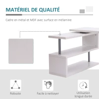 HOMCOM Bureau informatique table informatique table de salle à manger modulable avec bibliothèque adjacente design contemporain mélaminé métal chromé blanc(m-5)