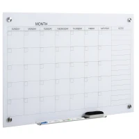 Vinsetto kalenderbord glasplaat met 4 glasclip markers gum aluminium pennenhouder magneetbord voor maandplanning magnetische weekplanner planbord wit 90 x 60 x 0,2 cm(m-1)