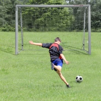 SPORTNOW Voetbaldoel weerbestendig, stabiel metalen frame, scheurvast net, 160H x 240L x 85B cm, Grijs(m-2)
