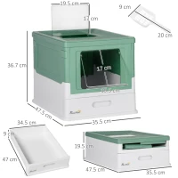 PawHut Hooded Cat Litter Box, Portable Pet Toilet, with Scoop, Front Entry - Green(m-3)