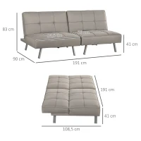 HOMCOM Banquette convertible 3 places canapé-lit clic-clac 2 fauteuils rembourré avec dossier inclinable en tissu gris(m-3)