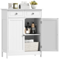 kleankin 75x60cm Freestanding Bathroom Storage Cabinet Unit w/ 2 Drawers Cupboard Adjustable Shelf Metal Handles Traditional Style White