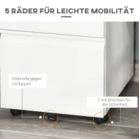 HOMCOM Rolcontainer met 3 lades – Mobiele archiefkast met wielen, afsluitbaar Bureau- en thuiskantoor kast met concave grepen, 39 x 48 x 60 cm,Wit(m-5)