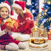 HOMCOM Christmas Gingerbread House, Lighted Musical Snow Village with Rotating Train, LEDs, Tunes, Battery Operated(m-8)