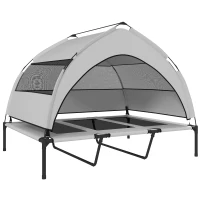 PawHut Hondenbed Outdoor met Dak, Verhoogd Hondenbed voor Extra Grote Honden, met Stalen Frame, 122x92x94cm, Lichtgrijs(m-1)