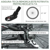 HOMCOM Remorcă pentru bicicletă de 70L cu 2 roți de 16", 2 reflectoare și steguleț, din oțel și PE, 125x64x53.5 cm, negru(m-8)