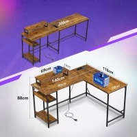Scrivania angolare da gaming 2‑in‑1, trasformabile tra la compatta forma a L e la lunga forma a I, 140x50x87,5 cm, Marrone(m-3)