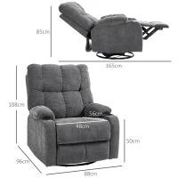 HOMCOM Relaxfauteuil met voetsteun, ligstoel, draaibaar, tot 150 kg, stalen frame, 88x96x108 cm, donkergrijs(m-3)