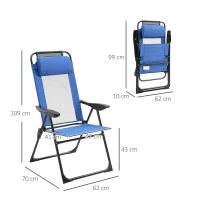 Outsunny Folding Garden Chairs Set of 2, 5-Position Recliner Camping Chair with High Back, All Weather Texteline Seat, Portable Outdoor Dining Chairs with Headrests for Patio, Picnic, Blue(m-3)