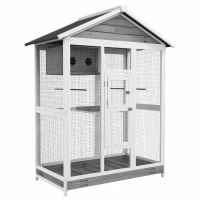PawHut Houten vogelkooi met 4 zitstokken, asfaltdak, waterdicht, 112 x 68 x 154 cm(m-15)