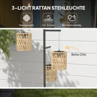 Outsunny Solar Staande Lamp Rattan met Lichtsensor 3 Automatische Lichtstanden in Boho-stijl IP44 Waterdicht(m-4)