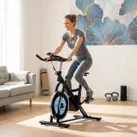 HOMCOM Stationary Exercise Bike, 8kg Flywheel Indoor Cycling Workout Fitness Bike, Adjustable Resistance Cardio Exercise Machine w/ LCD Monitor Pad and Phone Holder for Home, Gym, Office, Black(m-11)