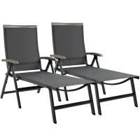 Outsunny Set of 2 Outdoor Folding Sun Loungers, 5-Position Adjustable Chaise Lounge Chairs with Aluminium Frame for Patio, Garden, Grey(m-1)