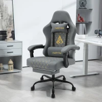 Fauteuil gaming avec repose-pieds, coussin appui-tête et lombaire moelleux, coussin de soutien amovible, 60x60x122 cm, Gris(m-6)