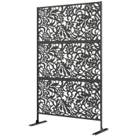 Outsunny Panneau Brise Vue décoratif Extérieur Claustra Décoratif Jardin 3 Panneaux à motif floral Acier 122 x 45 x 198 cm Noir(m-12)