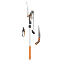 Outsunny Fierăstrău și Foarfecă cu Tijă Telescopică 135-199 cm din Aluminiu, pentru Ramuri Înalte, Portocaliu(m-12)