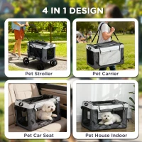 PawHut Foldable Dog Stroller, Pet Travel Crate, with Detachable Carrier, Soft Padding, for Mini, Small Dogs - Grey(m-5)