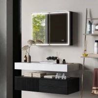 HOMCOM Badkamerspiegel met Kast, LED-lampen, Stopcontact, 600 x 800 mm, Anti-condens Pad, 3 Kleurtemperaturen, Zwart(m-9)