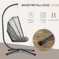 Outsunny Fauteuil suspendu de jardin chaise hamac résine tressée panier pliable avec matelas support en métal et appui-tête gris(m-5)