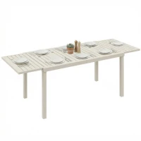 Outsunny Table de jardin extensible 150-225 cm pour 6-8 personnes, table à manger extérieur en aluminium, plateau à lattes, blanc(m-11)