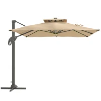 Outsunny Parasol déporté LED carré double toit inclinable pivotant 360° manivelle piètement acier dim. 3L x 3l x 2,66H m beige(m-8)