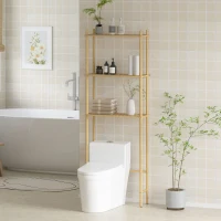 HOMCOM Mobile Sopra WC a 3 Ripiani a Doghe Salvaspazio in Bambù, 63.5x25.5x181 cm, color Legno(m-10)