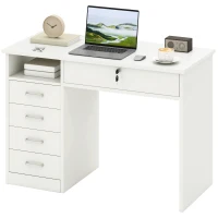 HOMCOM Scrivania per Camera o Ufficio in Legno con 2 Cassetti e 2 Chiavi, 110x50x76cm - Bianco(m-11)