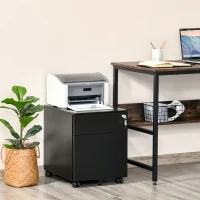 Vinsetto 2-Drawer Vertical File Cabinet, Lockable Steel Filing Cabinet with Pencil Tray and Hanging Bar for A4, Letter, Legal-sized Files, Fully Assembled Except Casters, Black(m-2)