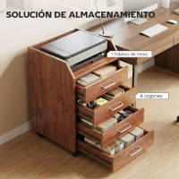Vinsetto Cajonera de Escritorio con Ruedas Cajonera de Oficina con 4 Cajones Archivador Móvil para Estudio 40x36x65 cm Marrón(m-4)